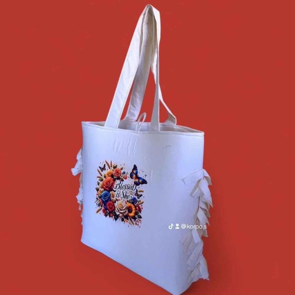 Chic White Floral Tote Bag